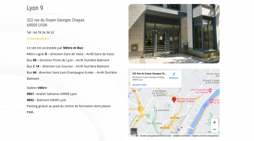 Capture d'écran du site Safore page contact
